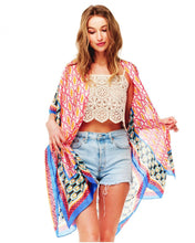 Load image into Gallery viewer, Pink &amp; Blue Silky Kimono