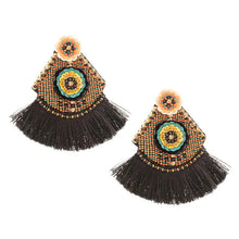 Load image into Gallery viewer, Floral Bead Black Tassel Earring